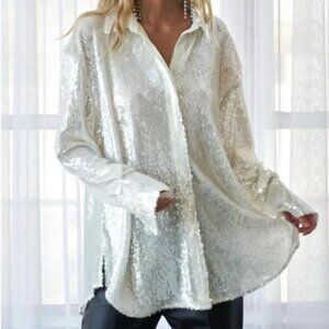 4th & Reckless Sequin Zoey Oversized Button Down Shirt – Size XS (US 2)